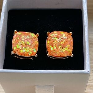 Orange Glitter Stud Earrings